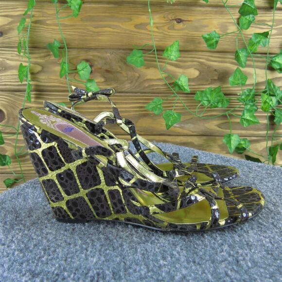 Hale Bob Women's Strappy Brown Leather Pump 9.5 Medium Gently Used 2025 - Picture 3 of 7